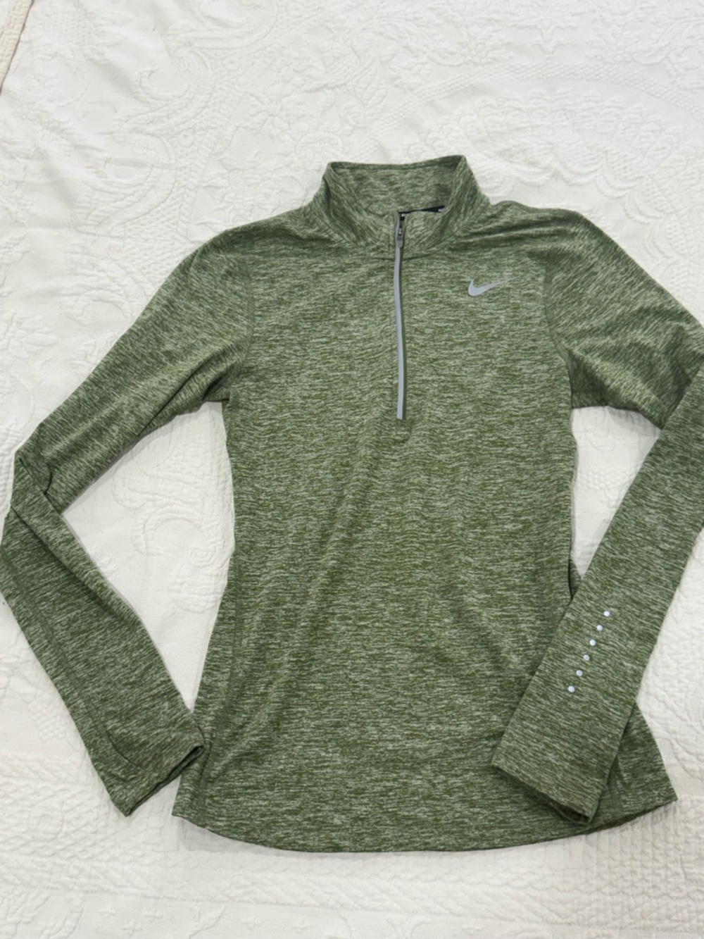 Nike Women's Heather Olive Green Quarter-Zip Long Sleeve Top